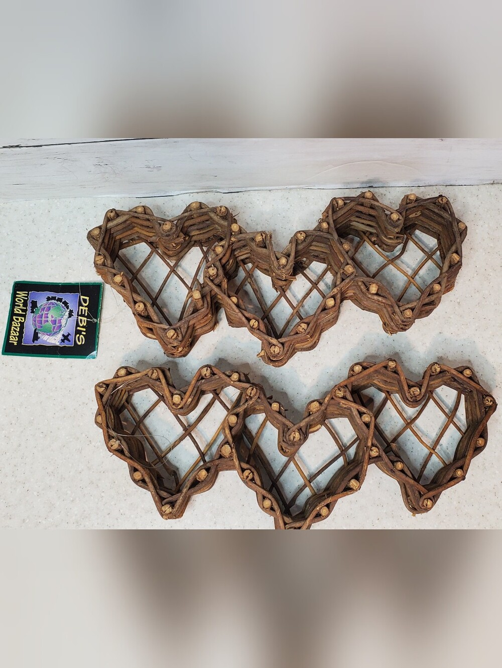 Vintage Heart Wicker Wall Shelf Set Rustic Vine Branch Cottagecore Grandmacore P
